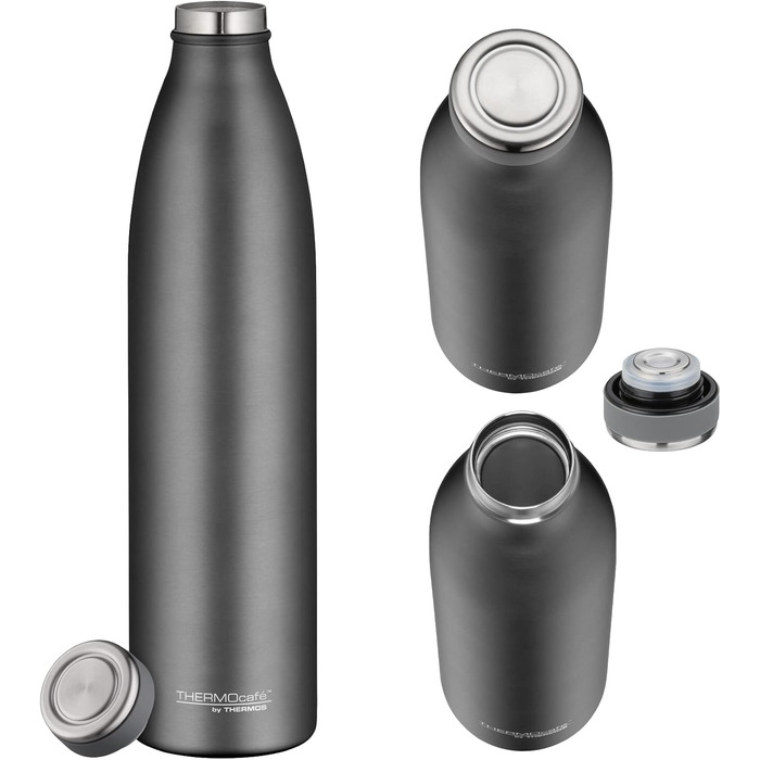 Термос-пляшка THERMOS 1 л, кам'яно-сіра, з нержавіючої сталі, зберігає тепло 12 годин, холод 24 години, герметична, для газованої води, для школи та офісу