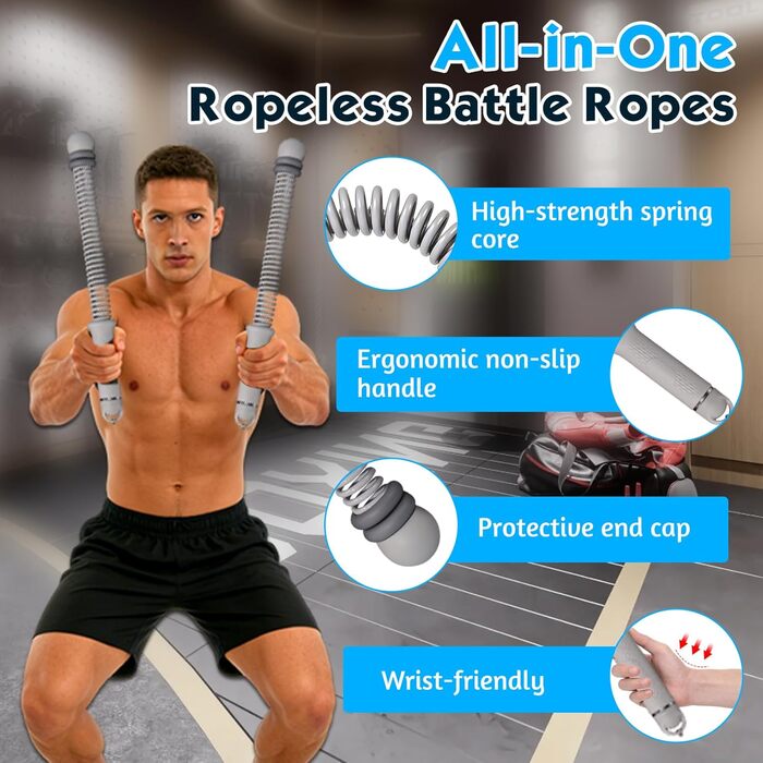 Битва мотузки TOGETDREAM: регульовані канати для тренувань без мотузки, для спалювання жиру, кардіо та силових тренувань (сірий)