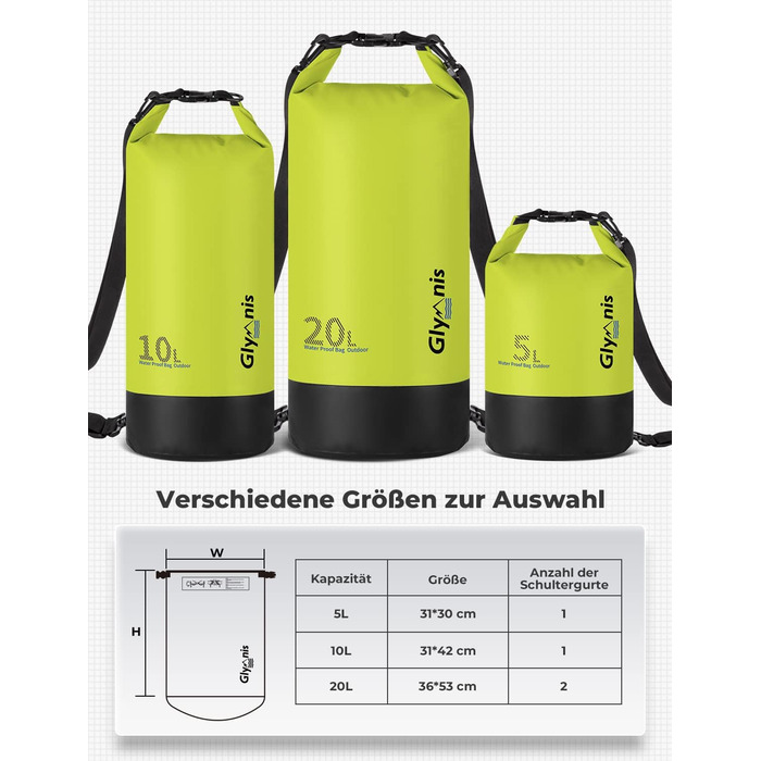 Водонепроникний мішок Glymnis 20L Dry Bag - мішок для активного відпочинку, плавання, кемпінгу (світло-зелений)