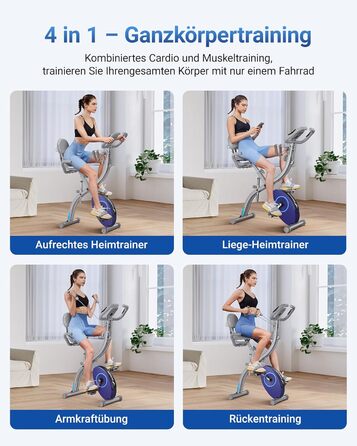 MERACH 4-в-1 велотренажер складаний, Hometrainer з LCD монітором та вимірюванням пульсу, магнітне ергометр, фітнес-велосипед для дому, срібний