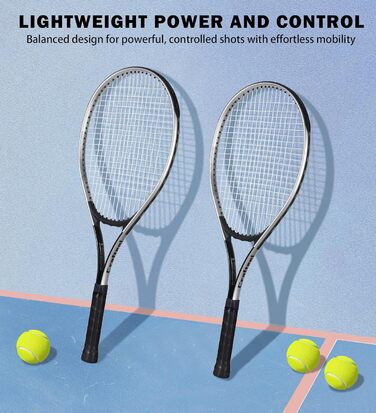 Набір тенісних ракеток 2 шт. для сім'ї та початківців, 27 дюймів, для гри на відкритому повітрі