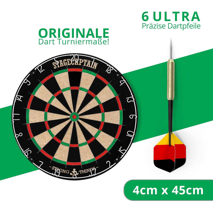 Stagecaptain DBS-1715 Bullseye Pro комплект для дартсу: професійна стілдардс дошка з сизалю, гумовий килимок, регульована стійка, 6 дротиків, 4 комплекти оперень, золото