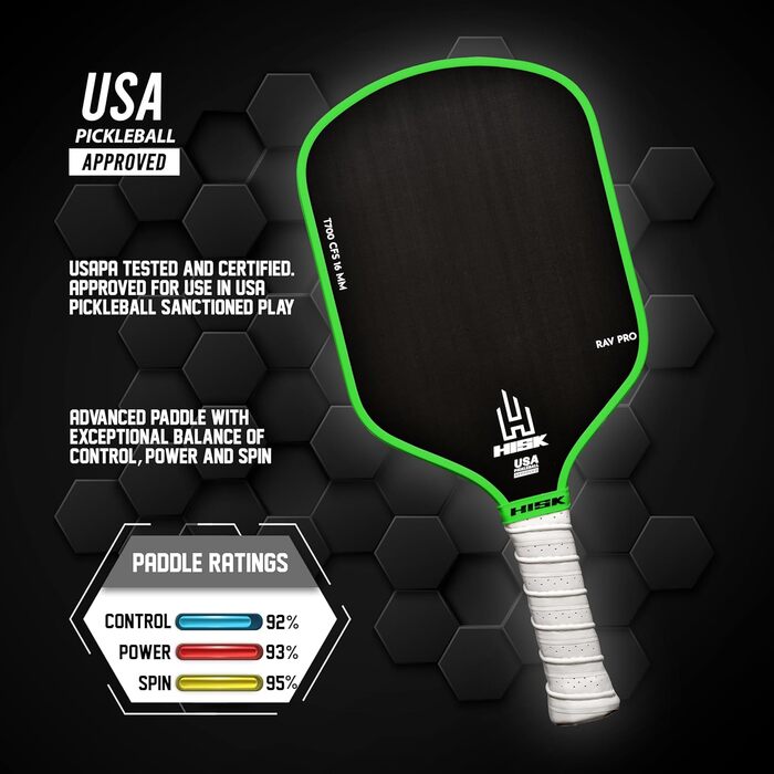 Паддл для піклболу RAV PRO Ultimate High End – преміум-якість, 16 мм, японський Toray T700, USAPA, зелений неслизький гріп