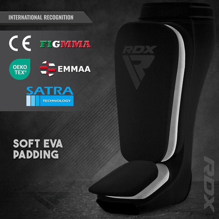 Захисники для ніг RDX для кікбоксингу, тайського боксу, ММА, муай-тай. Захист для ніг, чоловічі та жіночі, повний захист, чорний колір.