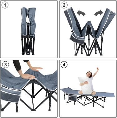 Розкладне ліжко для кемпінгу FIVMEN з сумкою для зберігання - 190x62x38 см, до 250 кг, для відпочинку на природі, в саду, у подорожах