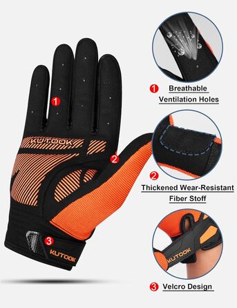 Велосипедні рукавички KUTOOK MTB для чоловіків та жінок, посилені, з підкладкою 5 мм, захист TPR SCR, сенсорний екран, дихаючі, зелені (XXL, помаранчевий)