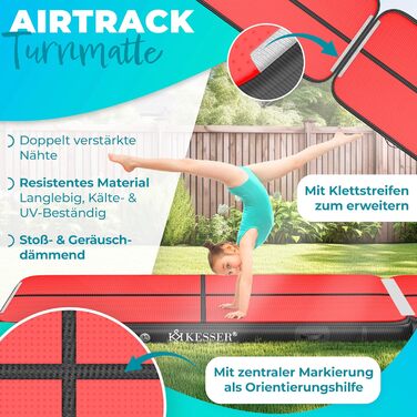 Надувний килимок KESSER® Airtrack 2м/3м/4м/5м/6м для фітнесу, гімнастики та йоги | з сумкою та електропомпою | тренувальний килимок, м'ятно-зелений