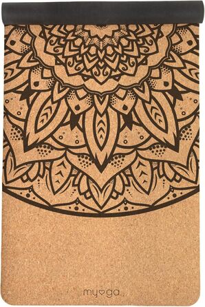 Йога мат Myga XL Kork: 200x70 см, 6 мм, з натуральної кори, протиковзаюча, для йоги, пілатесу, медитації та фітнесу. Малюнок мандала