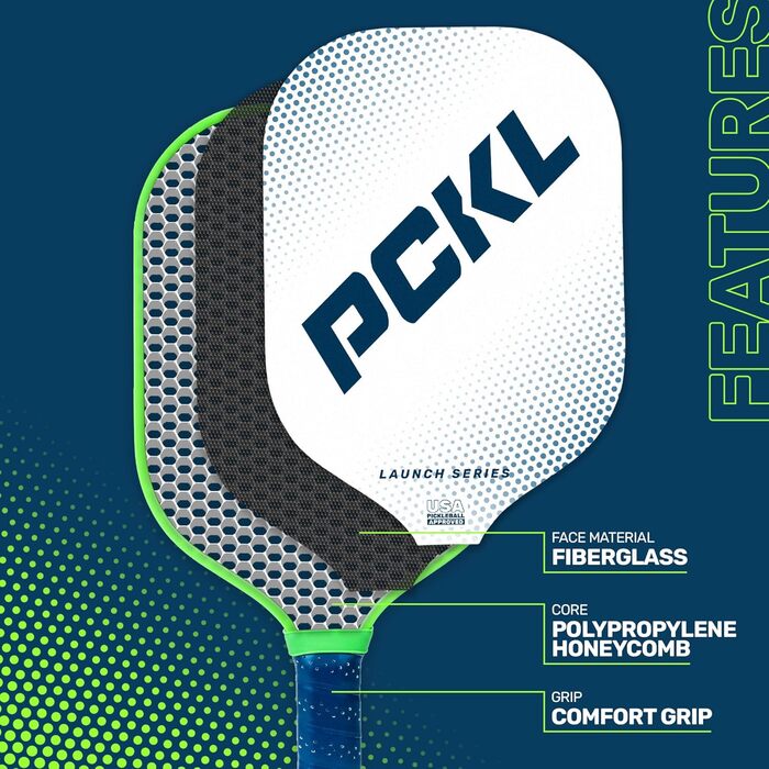 PCKL Launch Series – преміум ракетка для піклболу | Одобрено USA Pickleball | Фібергласова поверхня з великою зоною удару | Серцевина Honeycomb, колір Weiss/opulenter Garten