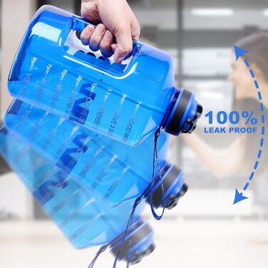 Спортивна пляшка для води 3,78 л з позначками часу та трубочкою, BPA Free, витокозахисна, 3800 мл, блакитна