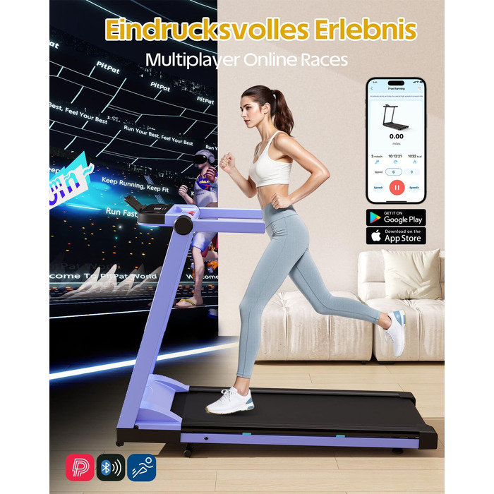 Lacuffy Біговий тренажер для дому, складаний, Walking Pad з нахилом 6%, велика площа для бігу 112 * 42 см, вантажопідйомність 158 кг, для високих людей (Синьо-Чорний)