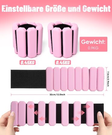 Регульовані вантажні манжети на зап'ястя (2 шт, по 0,45 кг) для йоги, танців, пілатесу, кардіо, аеробіки, ходьби - зелений (рожевий)