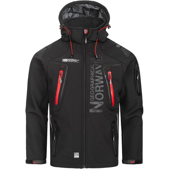 Чоловіча демісезонна куртка Geographica Norway Softshell — водонепроникна outdoor куртка для спорту та походів, колір чорний (розмір 5XL)