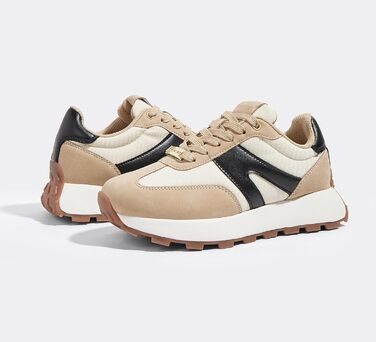 Кросівки жіночі Lucky Step на платформі бежево-чорні, ретро-стиль для бігу, тенісу та повсякденного носіння 37 EU