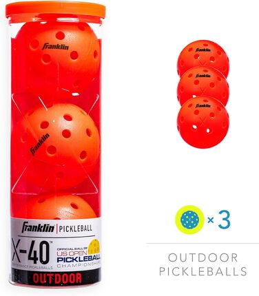 М'ячі для піклболу Franklin Sports X-40 Outdoor, USAPA, 3 шт, помаранчеві, для вулиці