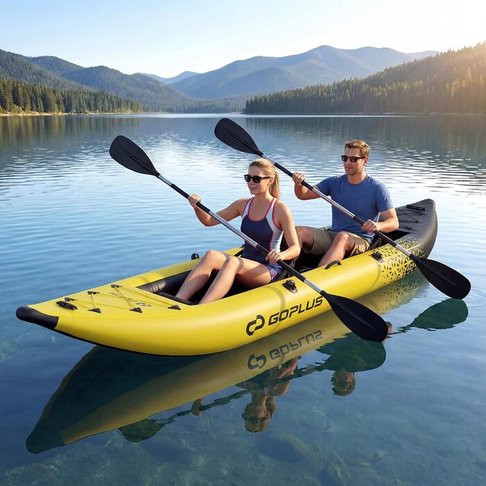 Надувний каяк COSTWAY для 2 осіб з веслами, сидінням EVA та насосом, жовтий
