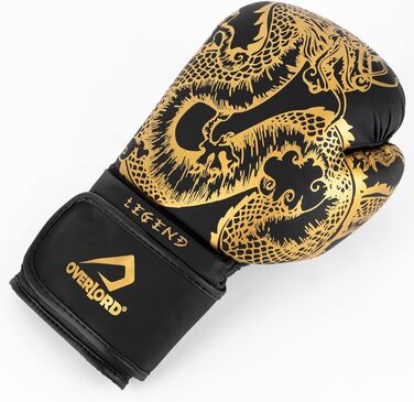 Боксерські рукавички Overlord® Legend I для кікбоксингу, спарингу, боксу та MMA. Чоловічі боксерські рукавички різних розмірів (чорний та золотий, 8 oz.)