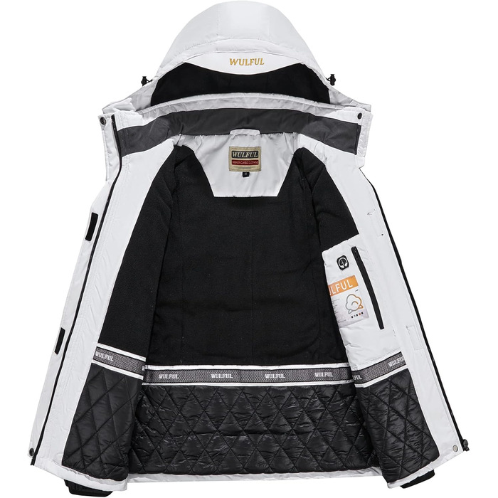 Жіноча водонепроникна куртка WULFUL для сноубордингу та катання на лижах, зимова куртка з відстібаною капюшоном, білий та чорний колір
