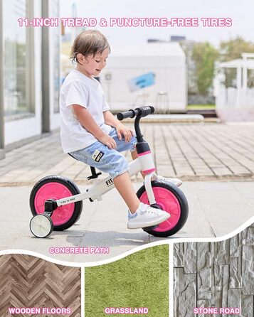 Дитяче велосипед UBRAVOO Fit 'n Joy 4-в-1: триколіс, біговел, велосипед з підтримкою, для дітей 2-5 років (блакитний, рожевий)