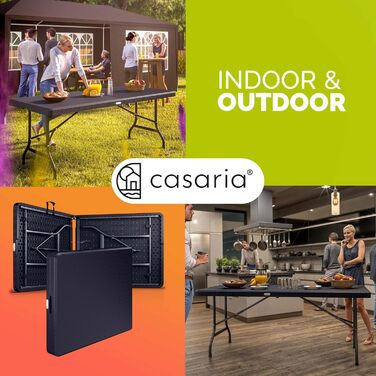Розкладний садовий стіл Casaria® 183x76 см, чорний, з ротангу, для 8 осіб, тераса, балкон, кемпінг