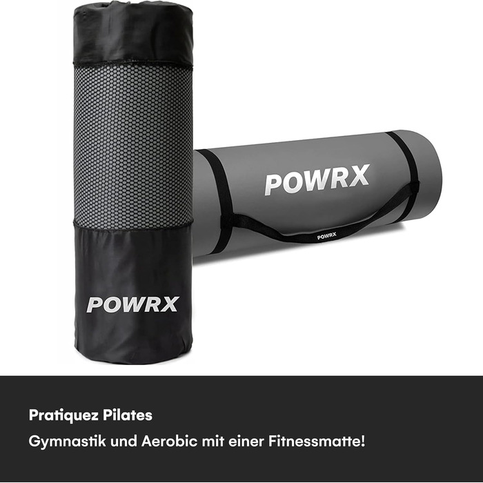 Килимок для фітнесу POWRX | Килимок для йоги преміум-класу з сумкою та ремінком для перенесення + постер з вправами БЕЗКОШТОВНО | Шкіро-дружній, без фталатів