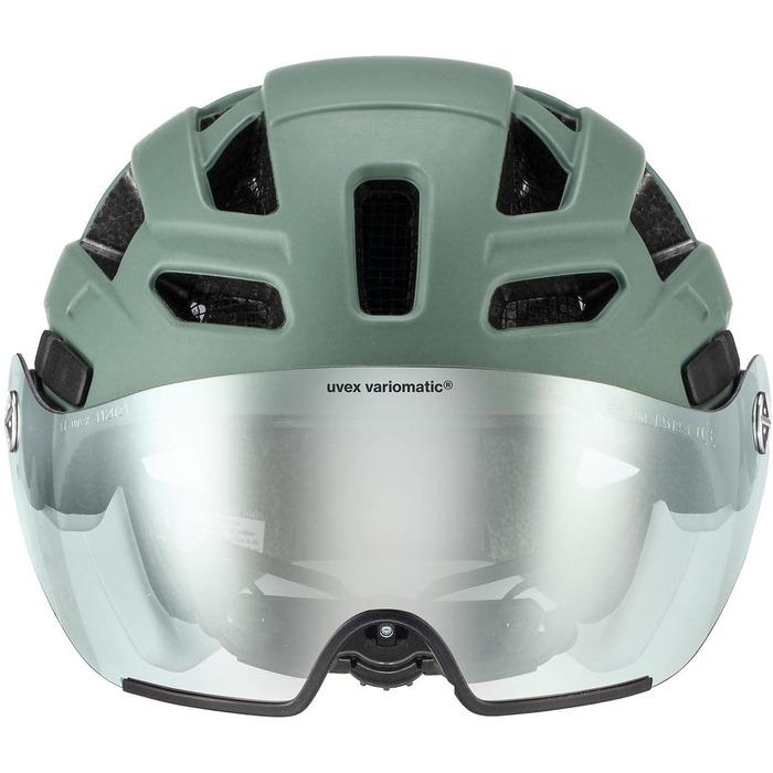 Велошолом Uvex Finale Visor V з візором і LED-ліхтарем, для міста, унісекс, мохово-зелений матовий, 52-57 см