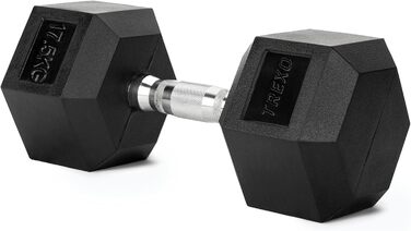 Гантеля TREXO Hex 17,5 кг, гексагональна, гумована, чавунна, для силових тренувань вдома, ергономічна ручка, міцна, універсальна