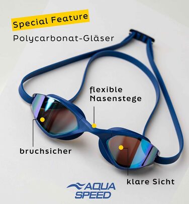 Окуляри для плавання Aqua Speed Riptide 10 для дорослих, дзеркальні, антифог, UV-захист, силіконова стрічка, ультрашвидке кріплення, мікрофіброва серветка, сині