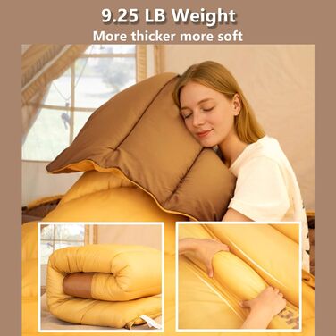 Зимний спальний мішок BISINNA для 2 дорослих, 3 сезони, для кемпінгу та подорожей на автодомі (4.2 кг), зелений (жовтий)