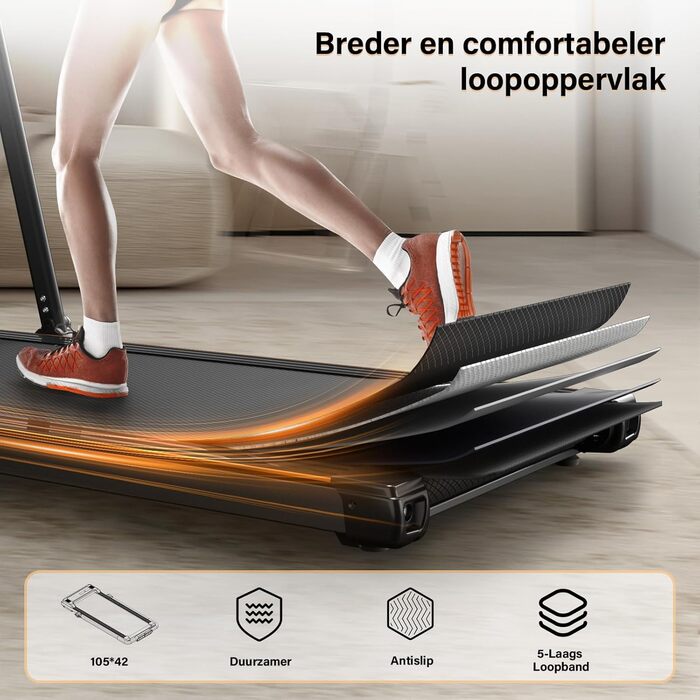 Доріжка для ходьби Walking Pad 2.5 к.с., тиха, з пультом та LED-дисплеєм, компактна бігова доріжка для дому та офісу, чорна з поручнем