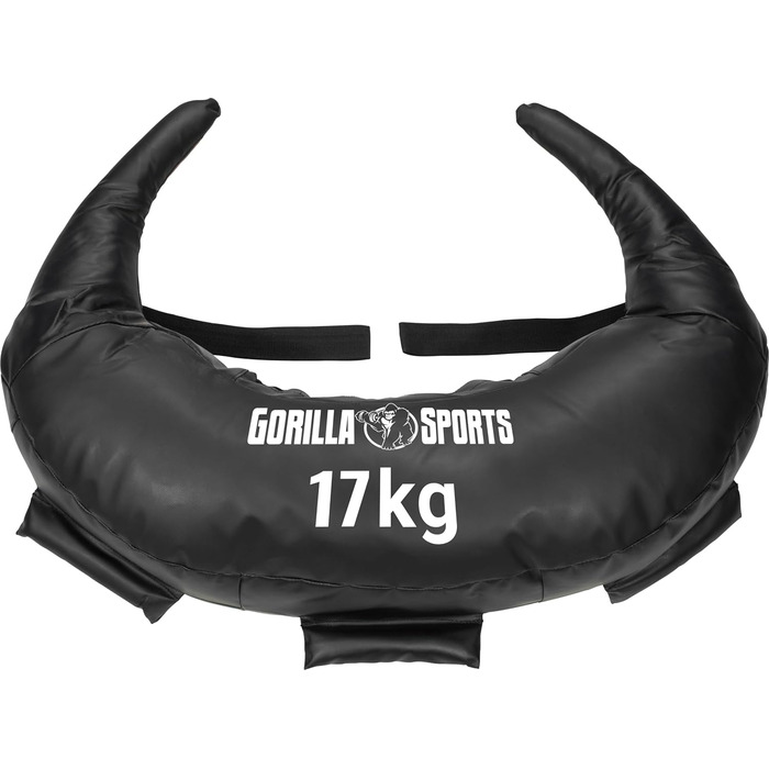 Gorilla Sports Болгарський мішок 17 кг, 5 ручок, штучна шкіра, чорний – для кросфіту, фітнесу та силових тренувань