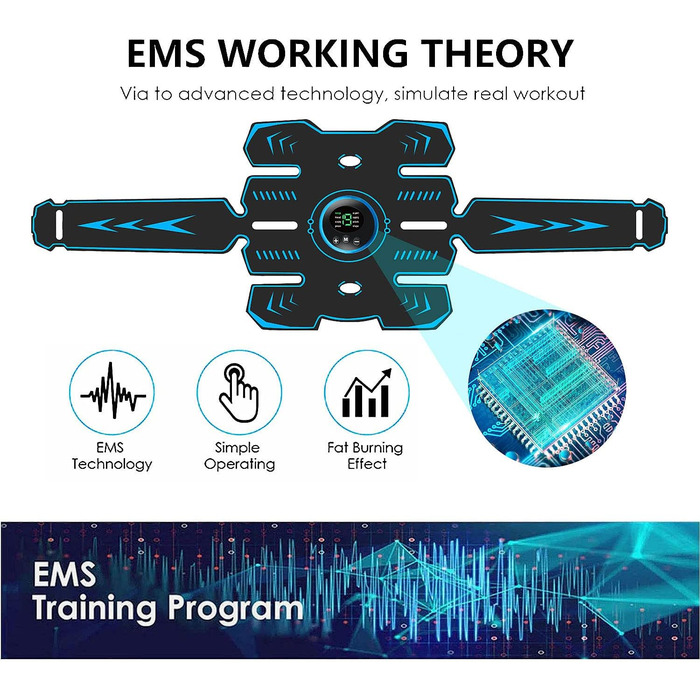 Електростимулятор м'язів EGEYI EMS, розумний фітнес-тренажер для преса, бездротовий портативний пояс для тренування м'язів живота, рук і ніг