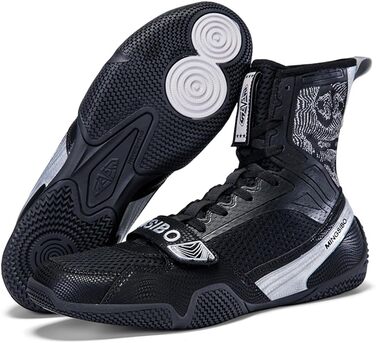 Боксерські черевики для чоловіків та жінок, професійні боксерські черевики для тренувань та змагань, дихаючі, чорно-срібні (42 EU)