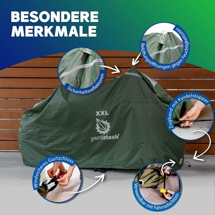 Гараж для велосипедів YardStash на 3 велосипеда - водовідштовхувальний захисний чохол з блискавкою та світловідбиваючими елементами XXL