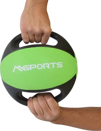 Медичний м'яч із ручками MSPORTS 4 кг, преміум, зелений, для фітнесу та реабілітації
