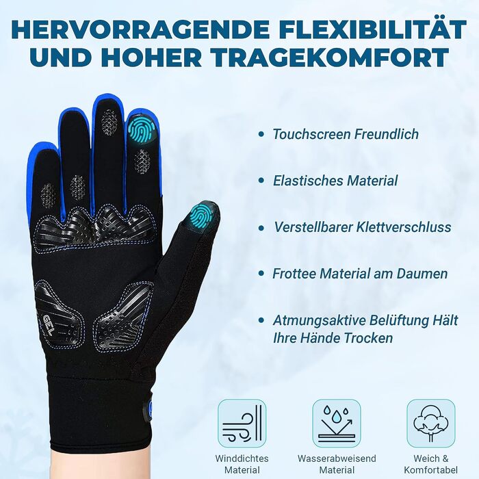 Рукавички велосипедні зимові FDX Thermo (чоловічі/жіночі) з гелевою подушечкою, водонепроникні, теплі, дихаючі, антиковзкі, з підтримкою сенсорного екрану, розмір XXL, чорно-сині