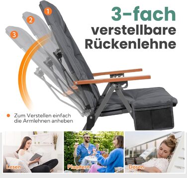 Крісло для кемпінгу Homecall, розкладне, 150 кг, висока спинка, люкс, 3 положення, м'яке, для риболовлі, саду, балкону, дому (темно-сірий)