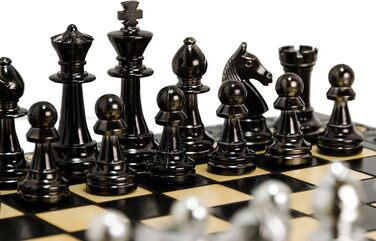 Шаховий набір Silber Staunton 40см, фігури з металізованого пластику, дерев'яна шахівниця