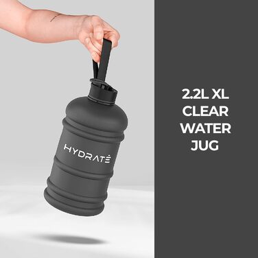Фляга для води HYDRATE XL 2,2 л - Ідеальна для спортзалу, спорту та подорожей, без витоку, BPA-free, надміцна, фляга для тренувань або джумбо-фляга (Матова Чорна, 2188 мл)