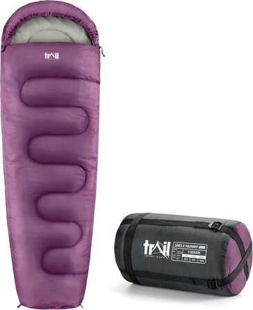 Спальний мішок Trail для дорослих – 3 сезони, Outdoor, весна/літо/осінь – 300 GSM, для кемпінгу, з внутрішньою кишенею, легкий, компресійний (фіолетовий)