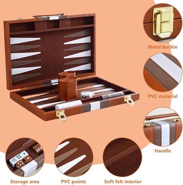 Набір для гри в шашки JOAASU, 11' дорожній, у кейсі, з шаховими фігурами та кубиками, для дорослих, дітей, любителів кемпінгу та мандрівників (Коричневий)