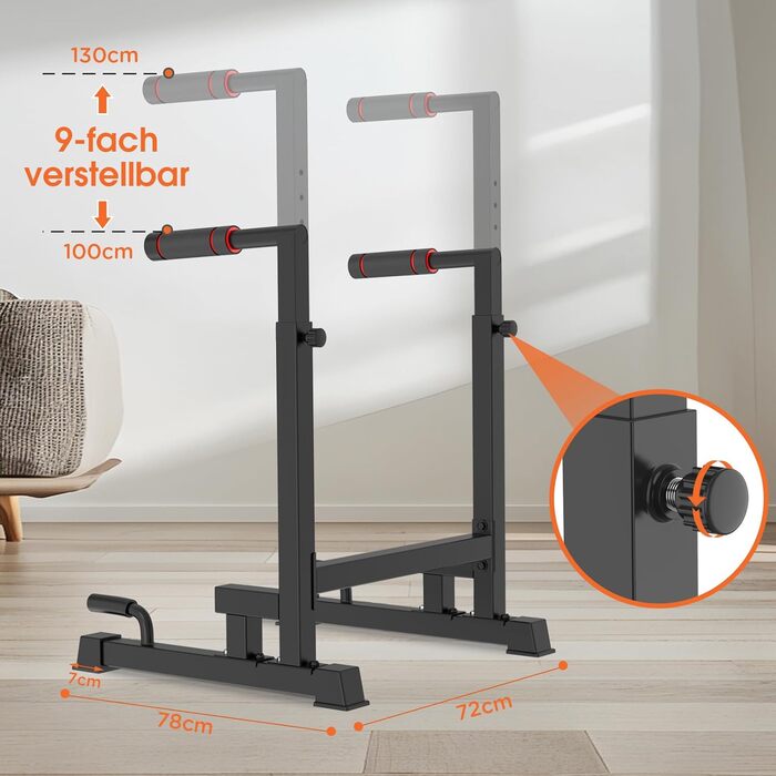 Бруси для віджимань DH FitLife, регульовані, для дому, кросфіт, каллістеніка, паралети, 100-130 см