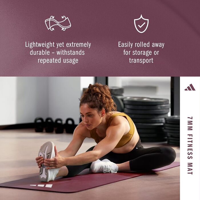 Килимок для фітнесу Adidas для дому - антиковзаюча тренувальна килимок для гімнастики, вправ на підлозі та спортзалу. Доступний у двох розмірах з товщиною 7 мм та 10 мм, колір маррон (7 мм)