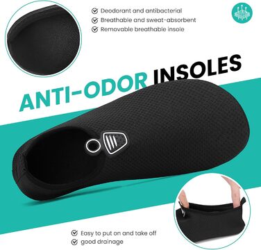 Чоловічі та жіночі аквашузи для плавання та відпочинку на пляжі. Легкі, швидковисихаючі, з антиковзким покриттям. Розмір 41 EU, чорний колір