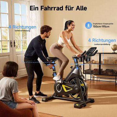 YPOO Велотренажер для дому, тихий велотренажер з регульованим магнітним опором, велотренажер для кардіотренувань з комфортним сидінням, тримачем для планшета, LED-монітором, до 160 кг, чорний