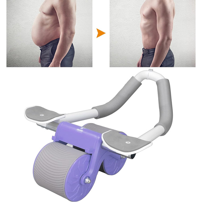 Автоматичний відскокучий ролик для пресу Asixxsix з підтримкою ліктів, ролик для пресу з автоматичним відскоком, фітнес-тренажер для пресу з наколінниками (фіолетовий)