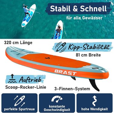 SUP дошка BRAST Primo надувна з веслом та аксесуарами 320x81x15 см блакитно-помаранчева