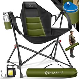 Крісло для кемпінгу KESSER® Schaukelstuhl: складне, з підсвічуванням та тримачем для напоїв, до 160 кг, Хакі/Чорний