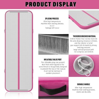 Надувний гімнастичний килимок Dwzdd Air Track 3/4/5/6м, рожевий 300x100x10см для дому, фітнесу, акробатики, дитячих тренувань