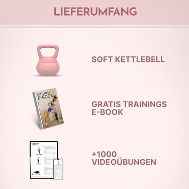 NEOLYMP Soft Kettlebell: м'яка гантеля для дому з регулюванням ваги 2-12 кг (рожева). Безшумна, з амортизацією, з зручною ручкою для фітнесу.